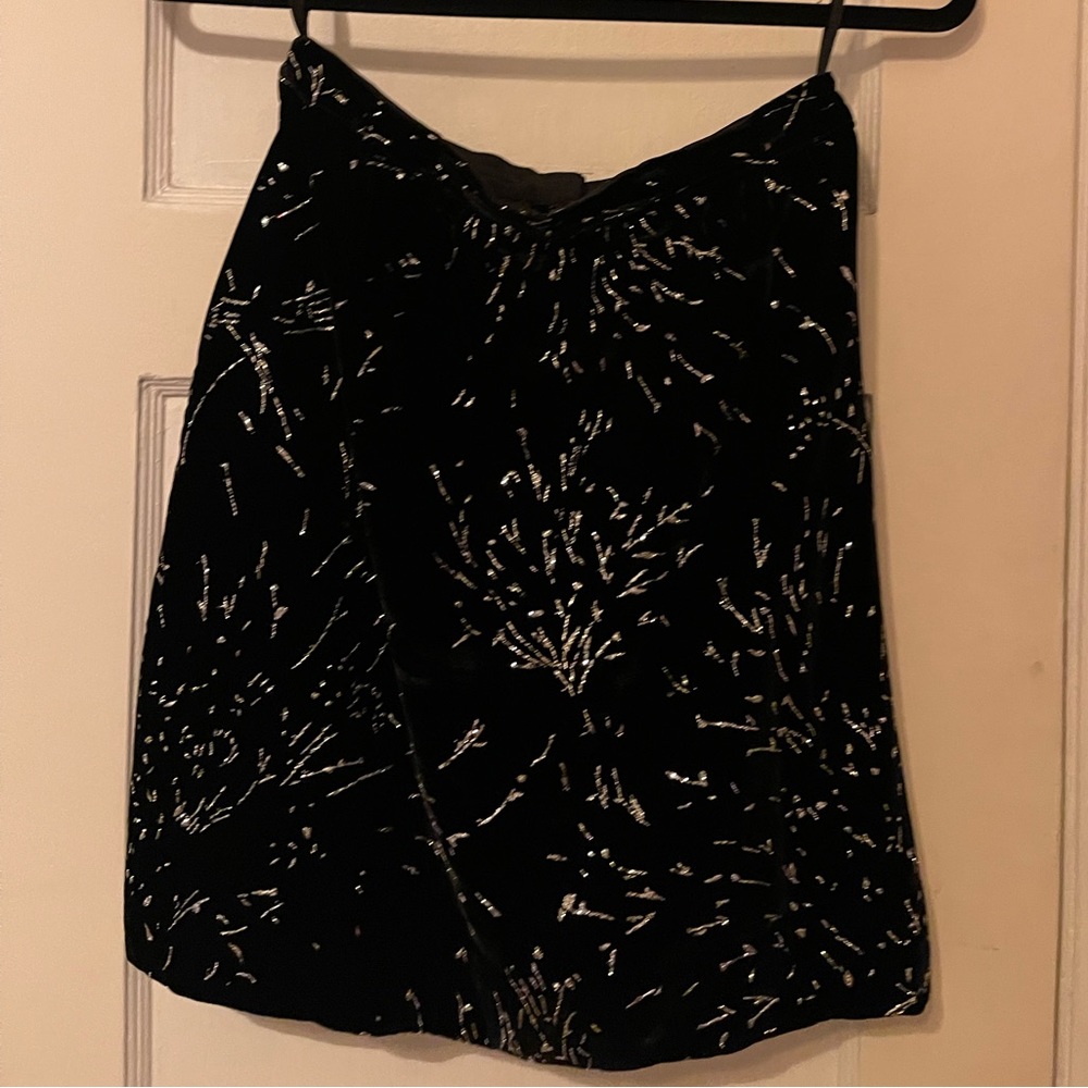 Black velvet glitter print skirt by Susanna Beverly Hills.